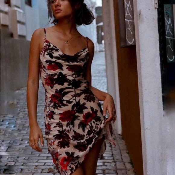 Rat & Boa Cerretti Dress XS Floral Print Women's Dress Silk velvet flower slip